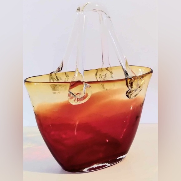 ✨Hand blown art✨Artisan Glass Ambrina Purse Vase - Picture 2 of 6